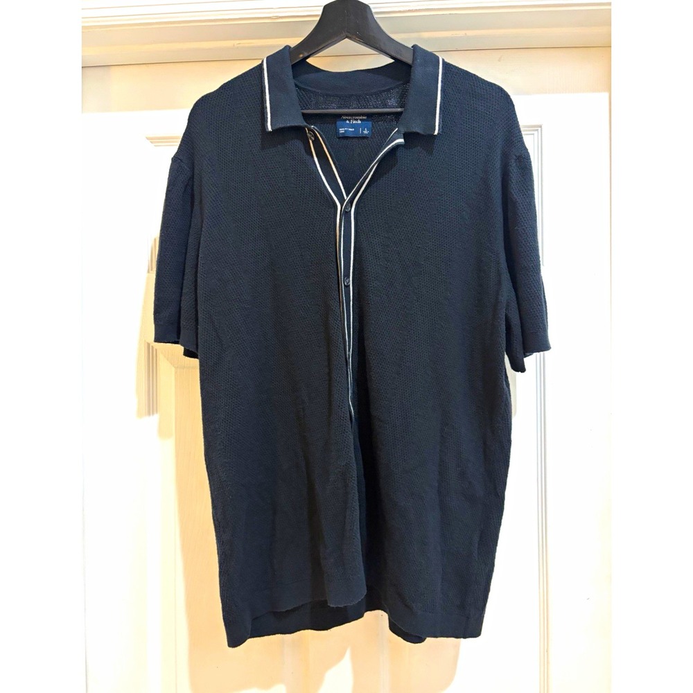 Abercrombie & Fitch Men's Polo Shirt L Black Short Sleeve Knit Solid Logo Button